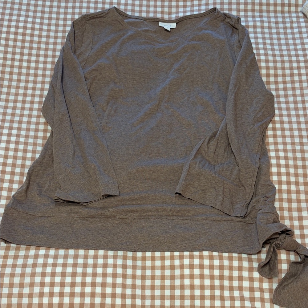 Pure Jill J. Jill  Lightweight Brown Tie-Hem Long Sleeve Top